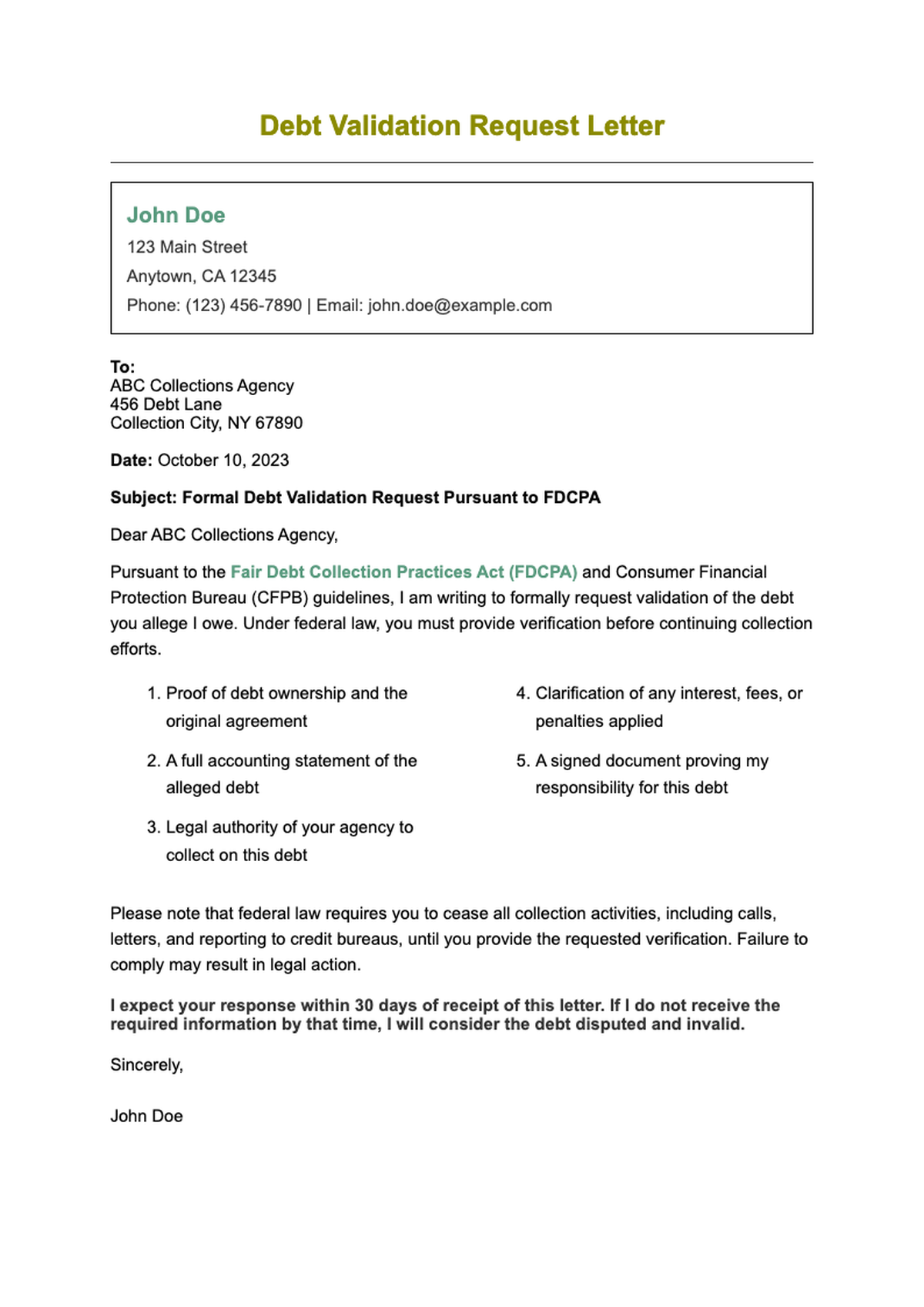 Debt Validation Letter Template with Definition and Sample Form_variant_2